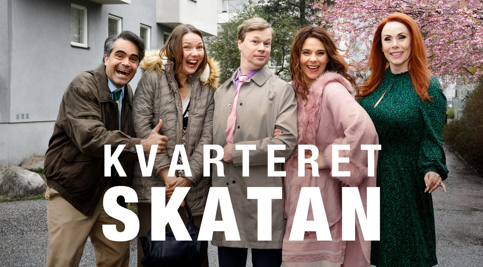 David Batra, Anna Blomberg, Johan Glans, Vanna Rosenberg och Rachel Mohlin i Kvarteret Skatan 20 år. Foto: Johan Paulin/SVT